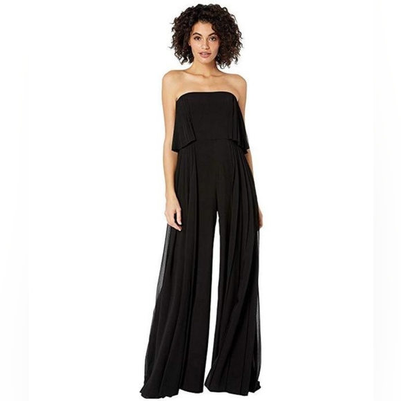 12. NWT HALSTON HERITAGE STRAPLESS PLEATED INSERT WIDE LEG JUMPSUIT - Picture 1 of 9